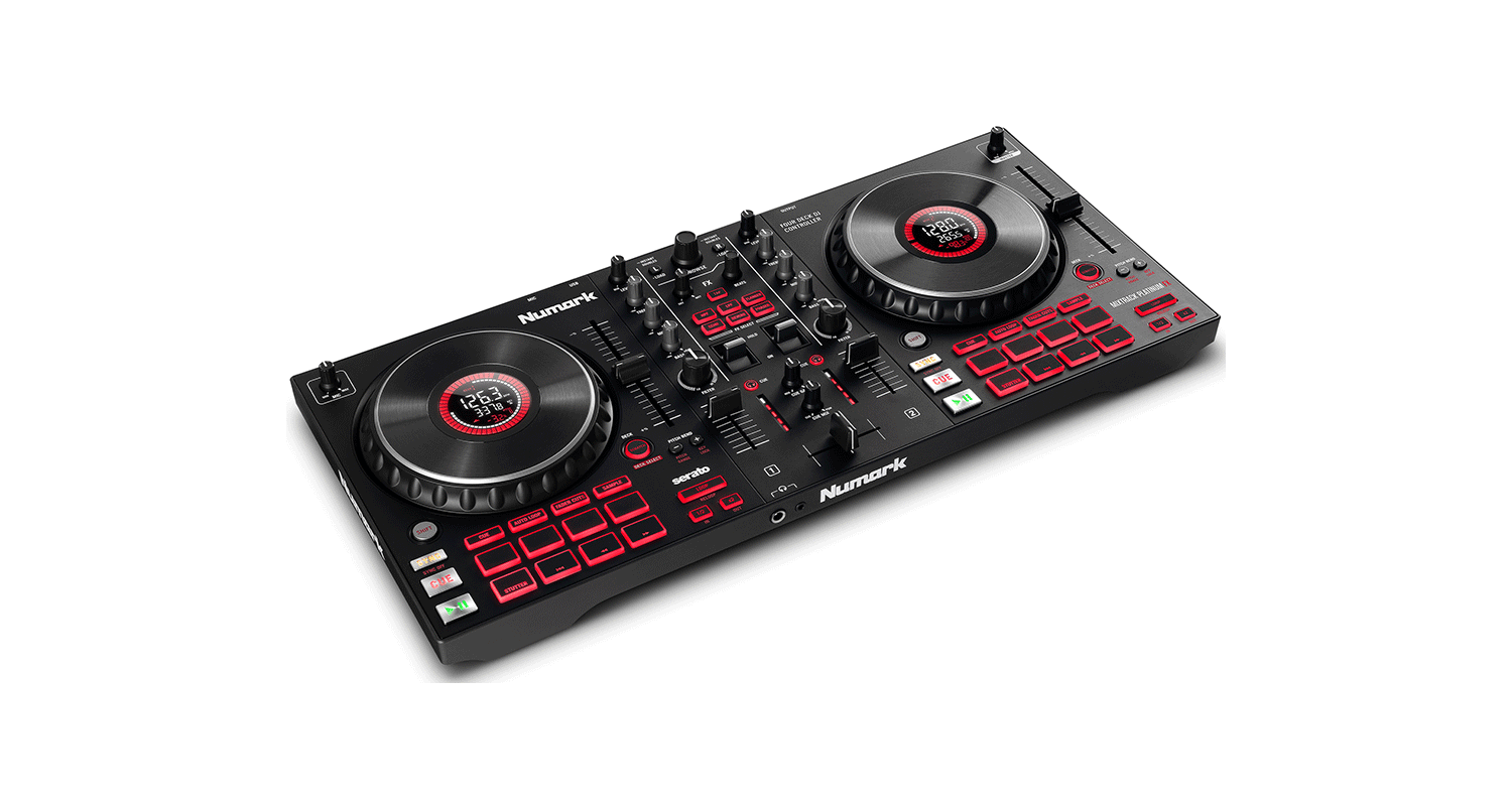NUMARK Mixtrack Platinum FX Controlador DJ de 4 decks con Interface de Audio, Ruedas con Display y Pads de Efectos
