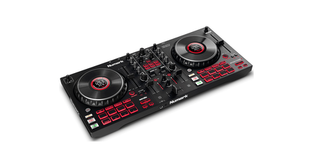 NUMARK Mixtrack Platinum FX Controlador DJ de 4 decks con Interface de Audio, Ruedas con Display y Pads de Efectos