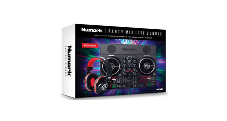 Numark Party Mix Live Bundle Controlador DJ con Interface de Audio, Show de Iluminación LED y Altavoces Integrados + auriculares HF175