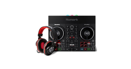 Numark Party Mix Live Bundle Controlador DJ con Interface de Audio, Show de Iluminación LED y Altavoces Integrados + auriculares HF175