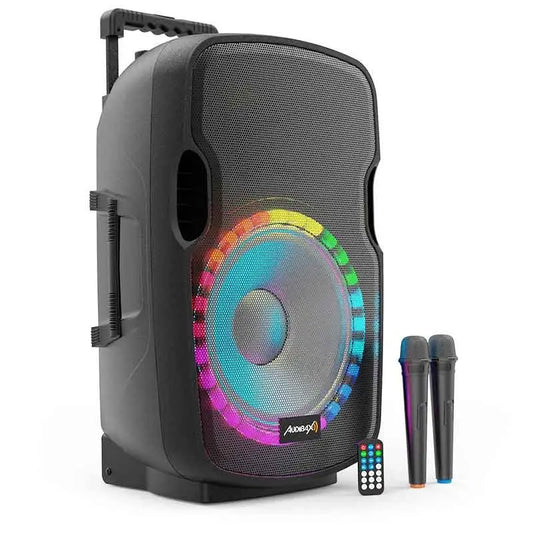 Audibax Denver 15 Malibu Altavoz Activo PA 15’’ PA con Batería y Efectos LED + 2 Micros + Mando - Altavoces Amplificados