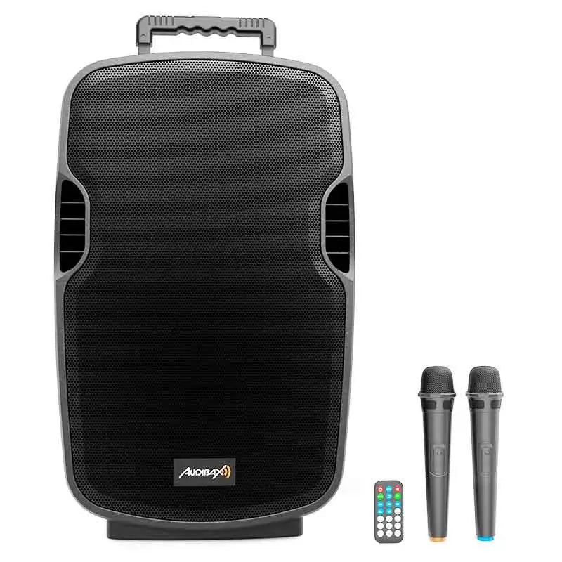 Audibax DENVER Combo PORT15 VHF Altavoz Trolley con ruedas PA Portátil 15’’ 250W con batería y 2 Micros