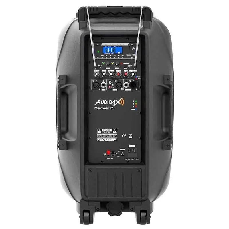 Audibax DENVER Combo PORT15 VHF Altavoz Trolley con ruedas PA Portátil 15’’ 250W con batería y 2 Micros