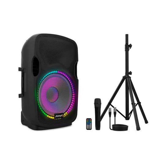 Audibax Party 12 Altavoz Activo Profesional 12500W Pico Bluetooth + Soporte + Cable + Altavoces Amplificados