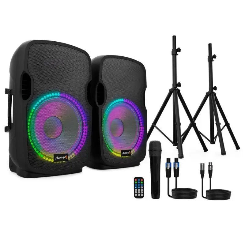 Audibax Party 212 Led Set 2 Altavoces 12 PRO1000W Pico + Soportes + Cableado + Micro - Altavoces Amplificados