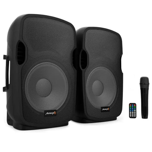 Audibax Party 212 Led Set 2 Altavoces 12 PRO1000W Pico + Soportes + Cableado + Micro - Altavoces Amplificados