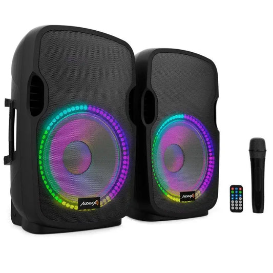 Audibax Party 212 Led Set 2 Altavoces 12 PRO1000W Pico + Soportes + Cableado + Micro - Altavoces Amplificados