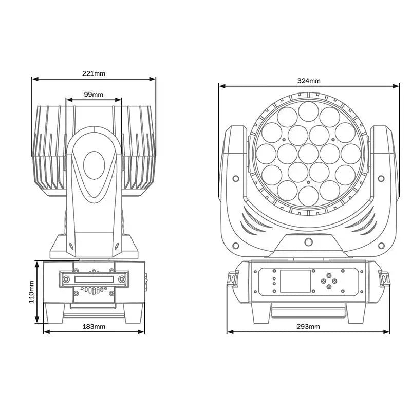 EQUINOX CABEZA MOVIL WASH 19 LED x 12W Zoom 6º a 50º Fusion 260ZR