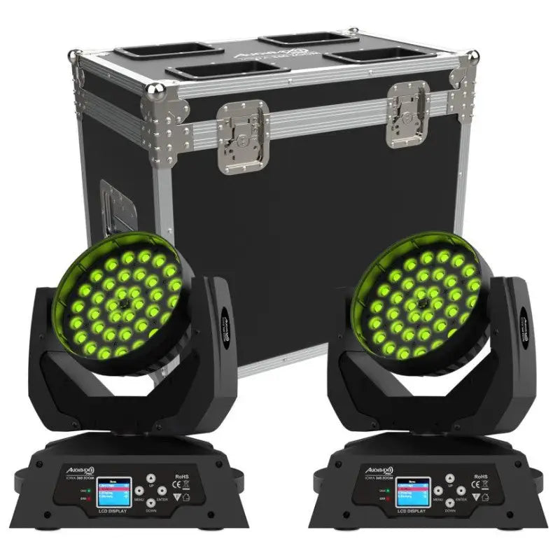Kit 2 Cabezas Audibax Iowa 360 Zoom 2 Unidades+ Flightcase Doble a Medida
