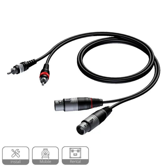 PROCAB CABLE AUDIO 2 RCA a 2 XLR 3 PIN HEMBRADE 3 M