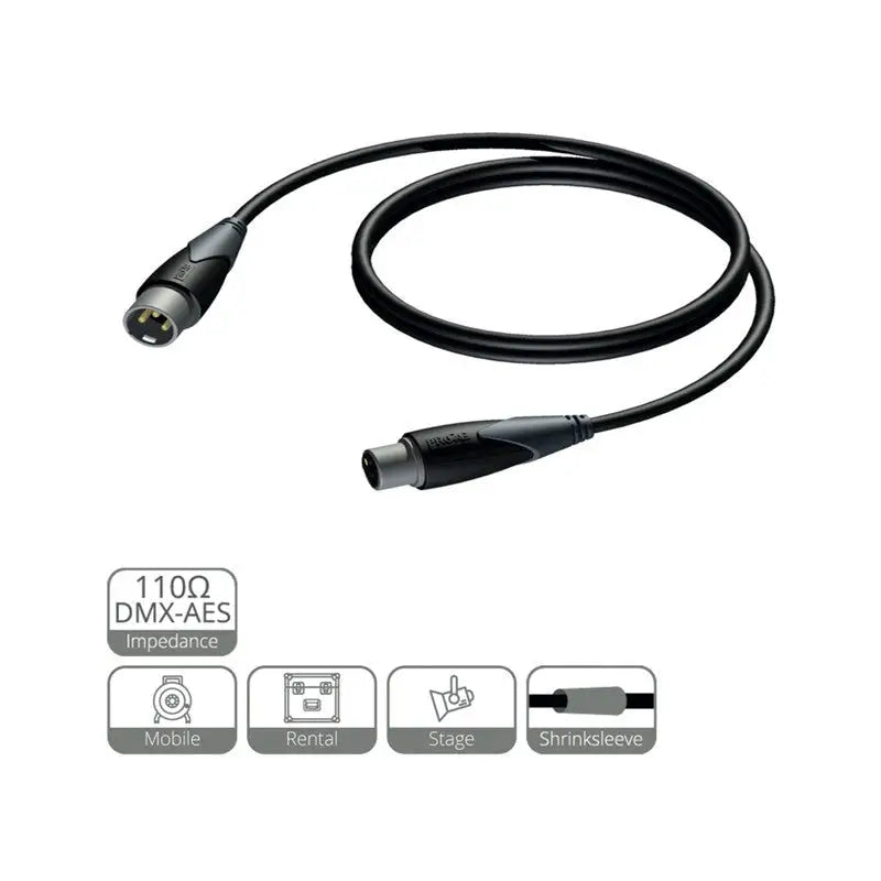 PROCAB CABLE DMX 3P XLR MACHO-XLR 3P HEMBRA DE 5 MTS