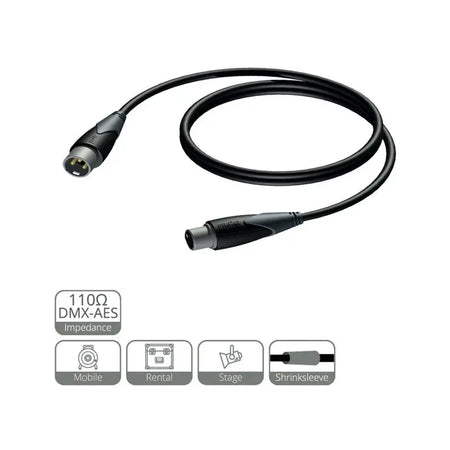 PROCAB CABLE DMX 3P XLR MACHO-XLR 3P HEMBRA DE 5 MTS
